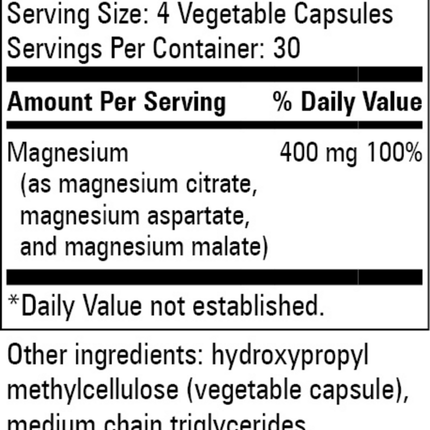 Progressive Labs Magnesium Complex 120 vegetable caps Supplement Facts 