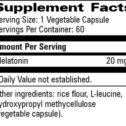 Progressive Labs Melatonin 20 mg 60 vegcaps Supplement Facts 