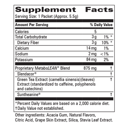 Progressive Labs	MetaboLean 30 stick packs Supplement Facts 