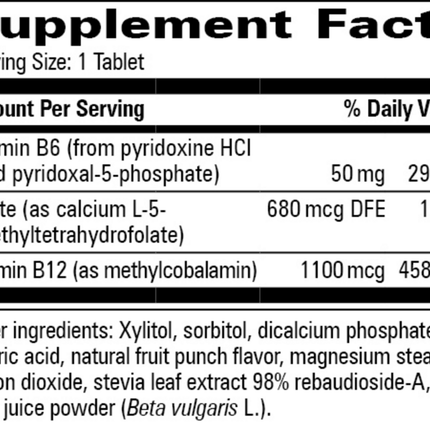 Progressive Labs Methyl B12 60 tabs Supplement Facts 