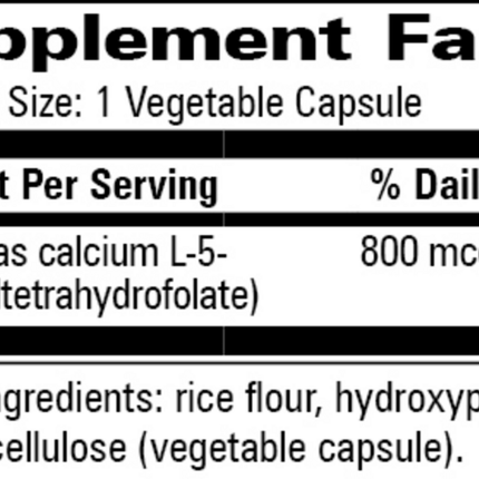 Progressive Labs	Methyl Folate 60 vegetable caps Supplement Facts 