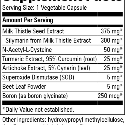 Progressive Labs Milk Thistle Complex 60 caps Supplement Facts