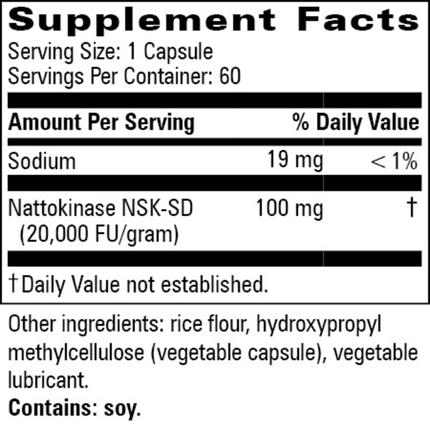 Progressive Labs Natto NSK Mega 60 vcaps Supplement Facts 