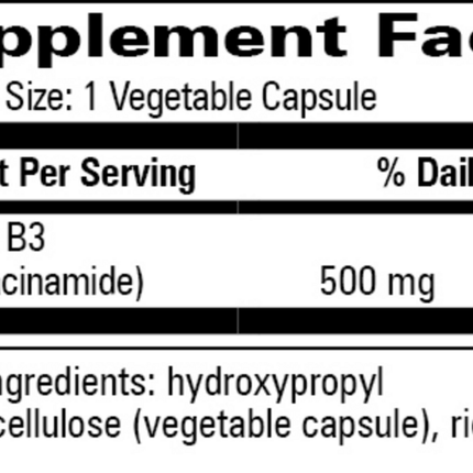 Progressive Labs	Niacinamide 500 60 vegetable caps Supplement Facts 