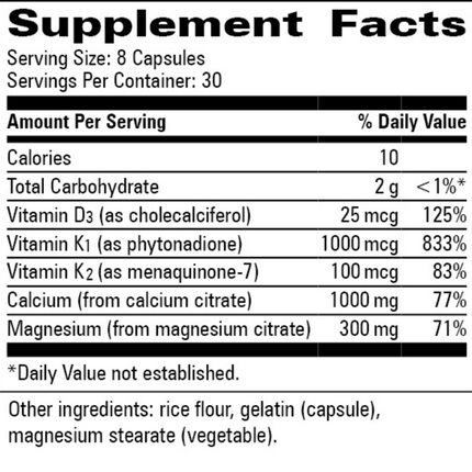 Progressive Labs Osteo-Mins PM with D+K1, K2 240 caps Supplement Facts