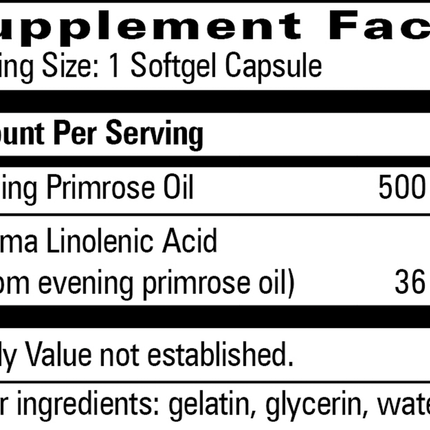 Progressive Labs	Primrose Oil 90 softgels Supplement Facts 