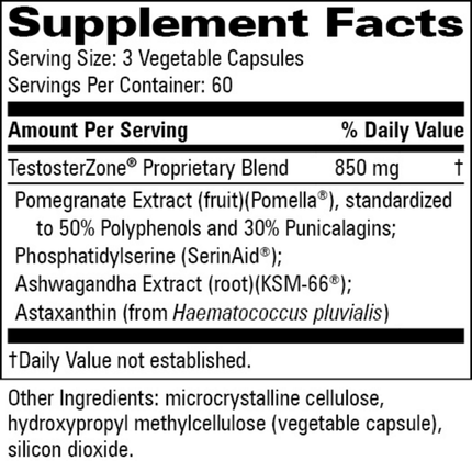Progressive Labs	TestosterZone 180 vegetable caps Supplement Facts 