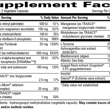 Progressive Labs Thyroid Resilience 120 vegcaps Supplement Facts 