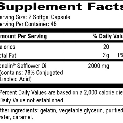  Progressive Labs Tonalin CLA 90 gels Supplement Facts 