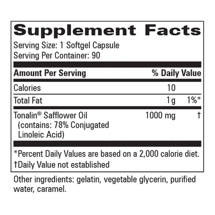 Progressive Labs	Tonalin CLA 90 softgels Supplement Facts 