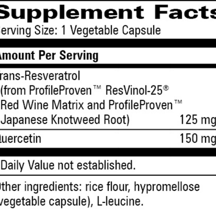 Progressive Labs Trans Resveratrol w/Quercetin 60 vcaps Supplement Facts 