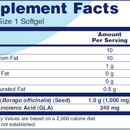 Protocol for Life Balance Borage/GLA 1000 mg 60 gels Supplement Facts