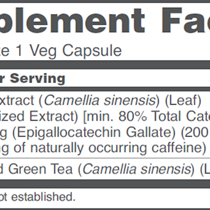 Protocol for Life Balance EGCg Green Tea Extract 90 caps Supplement Facts 