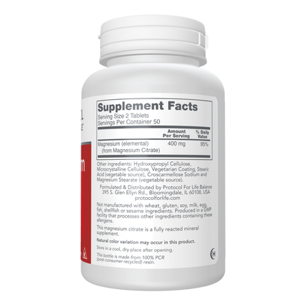 Protocol for Life Balance Magnesium Citrate 100 Tablets Supplement Facts