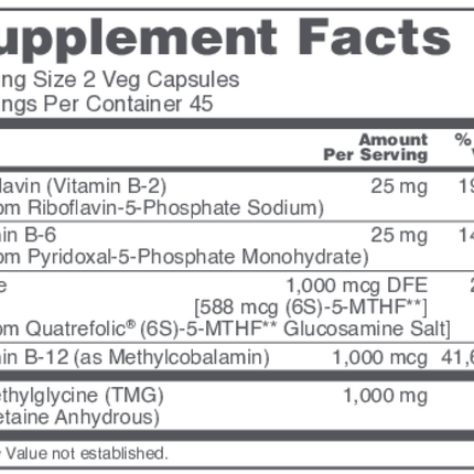 Protocol for Life Balance Methyl-Action 90 vegcaps Supplement Facts