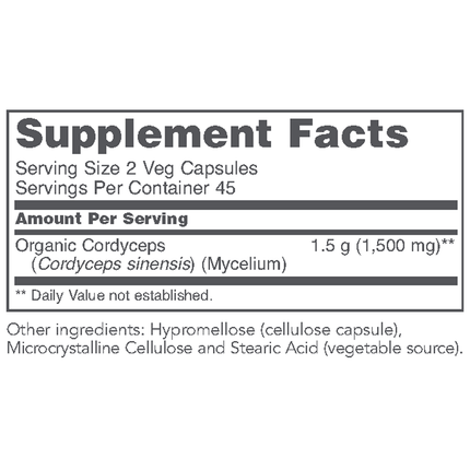 Protocol for Life Balance Organic Cordyceps 90 vegcaps Supplement Facts