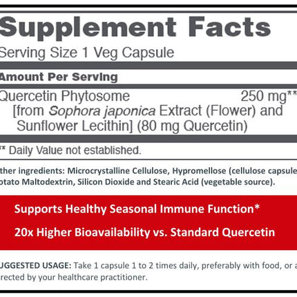 Protocol for Life Balance Quercetin Phospholipid 250mg 90 caps Supplement Facts