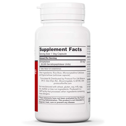 Protocol for Life Balance Serrapeptase 60,000 60 caps Supplement Facts