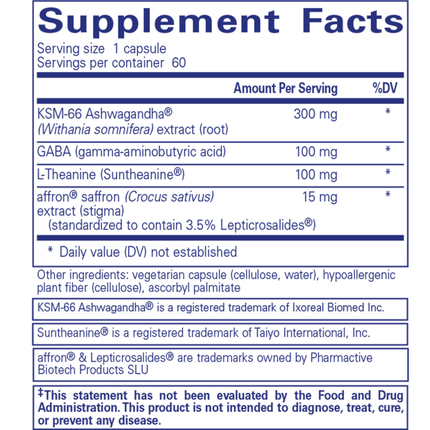 Pure Encapsulations Daily Calm Supplement Facts