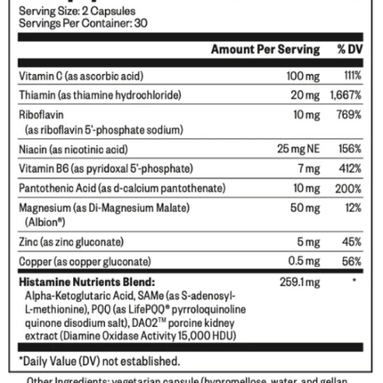 Seeking Health Histamine Nutrients 60 Capsules Supplement Facts