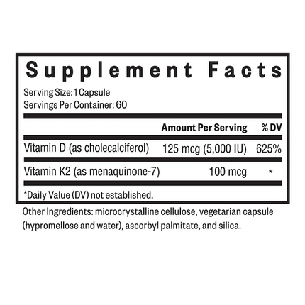 Seeking Health Vitamin D3 + K2 60 Capsules Supplement Facts