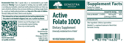 Seroyal/Genestra	Active Folate 1000 90 caps Supplement Facts