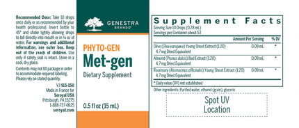 Seroyal/Genestra	Met-gen 15 ml Supplement Facts 