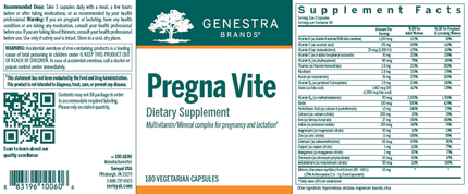 Seroyal/Genestra	Pregna Vite 180 caps Supplement Facts