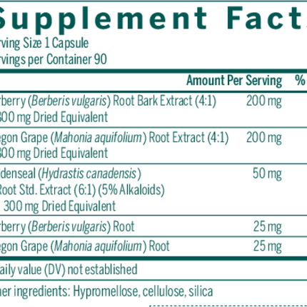 Seroyal/Genestra Berberis Formula 90 Vcaps Supplement Facts