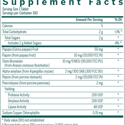 Seroyal/Genestra Bio Enzymes 100 Chew Supplement Facts 