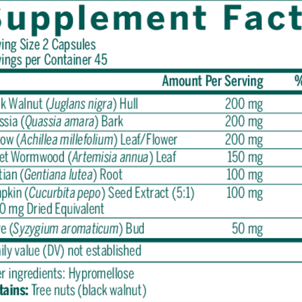 Seroyal/Genestra Black Walnut Capsules 90 Vcaps Supplement Facts 