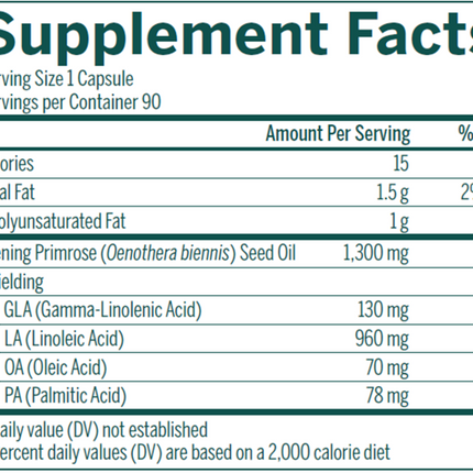 Seroyal/Genestra Gla 130 Primrose Oil 90 Gels Supplement Facts 