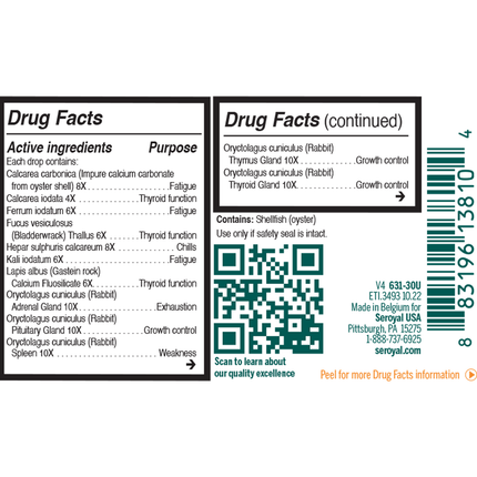Seroyal/Genestra HTHY Thyroid Drops 1 oz Supplement Facts 