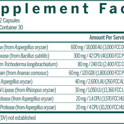 Seroyal/Genestra V-Enzymes 60 Vcaps Supplement Facts 