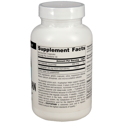 Source Naturals L-Tryptophan 500mg 120 caps Supplement Facts