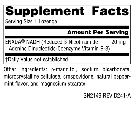Source Naturals NADH Peppermint 20mg 20 tabs Supplement Facts