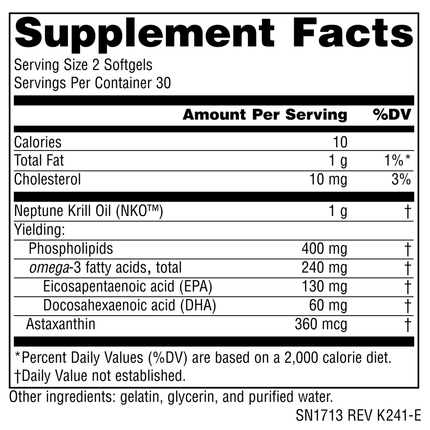 Source Naturals NKO Neptune Krill Oil 500mg 60 gel Supplement Facts