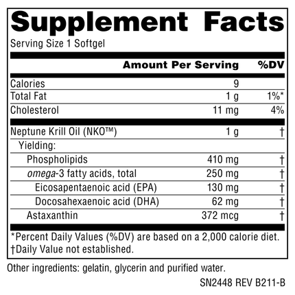 Source Naturals Neptune Krill Oil 1000mg 30gels Supplement Facts