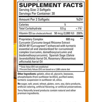 Terry Naturally CuraMed Brain 60 softgels Supplement Facts 