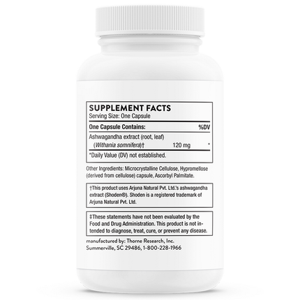 Thorne Research Ashwagandha 30 caps Supplement Facts