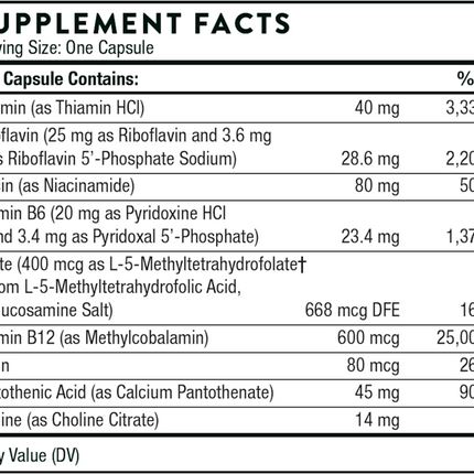Thorne Research	B-Complex 12 60 caps Supplement Facts 