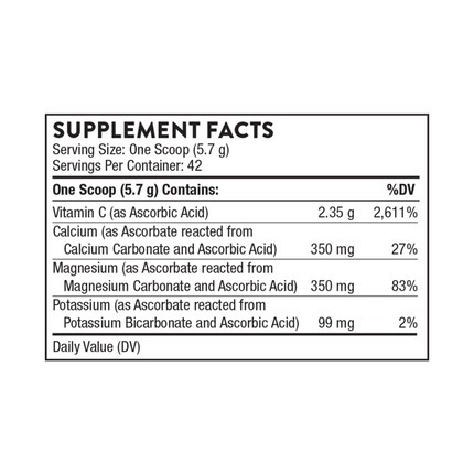 Thorne Research Buffered C Powder 8.15 oz Supplement Facts 