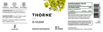 Thorne Research	D-10,000 60 caps Supplement Facts 