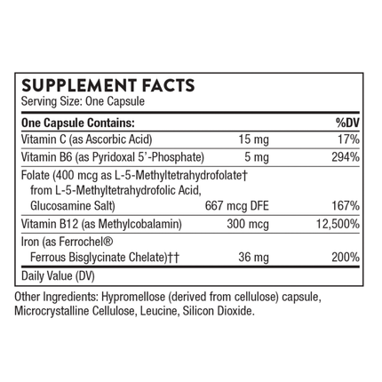 Thorne Research Ferrasorb 60 caps Supplement Facts 