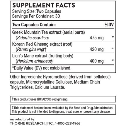 Thorne Research	Ginseng Plus with Lion's Mane 60c Supplement Facts