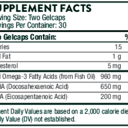 Thorne Research	Prenatal DHA 60 gelcaps Supplement Facts 