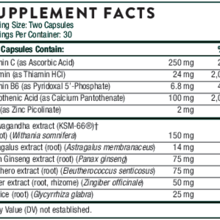 Thorne Stress Balance 60 vegcaps Supplement Facts