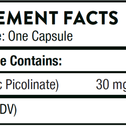 Thorne Zinc Picolinate 30 mg NSF 60 caps Supplement Facts
