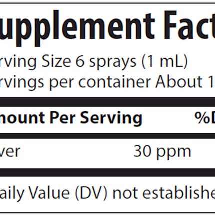 Trace Minerals Research Colloidal Silver Spray 30 PPM 4 oz Supplement Facts