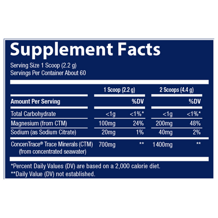 Trace Minerals Research ConcenTrace Daily Mineral Powder - Blue Hawaiian 132 grams Supplement Facts